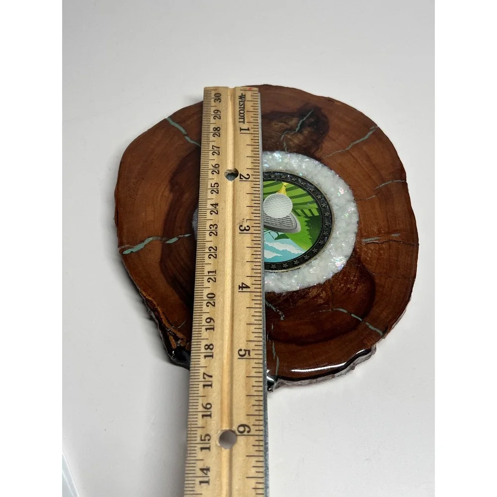 Handmade Wood Slice Golf Coaster Turquoise Inlay Resin Gloss Cork Back 4.75
